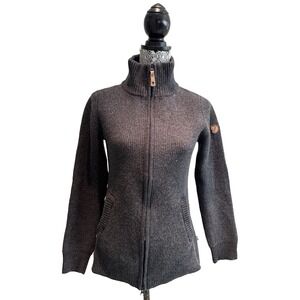 Fjall Raven Womans 's Ovik Zip Cardigan 89771‎ Charcoal 100% wool Grey Sweater M